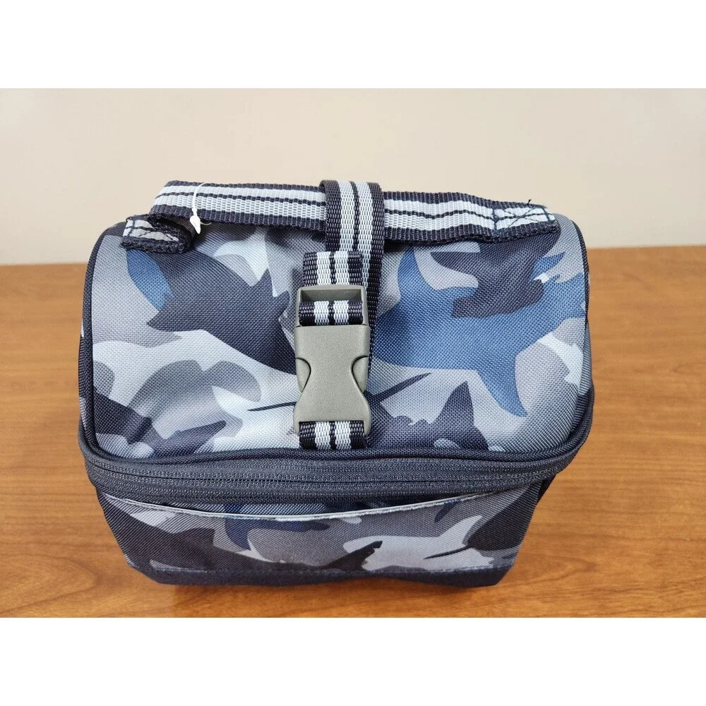 Pottery Barn Kids Mackenzie Retro Lunch Bag Blue Gray Camo NWT